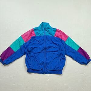 Vintage 80s Lavon Colorblock Windbreaker Jacket Blue Teal Pink, Size Small